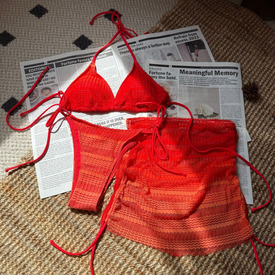 Damen Bikini-Set mit verstellbaren Bändern und lässigem Überrock R&B