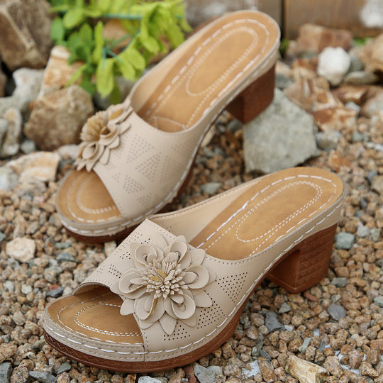 Damen elegante Slide-Pantoletten mit floralem Design R&B