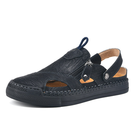 Herren Atmungsaktive und bequeme Leder-Sandalen mit verstellbarem Riemensystem R&B