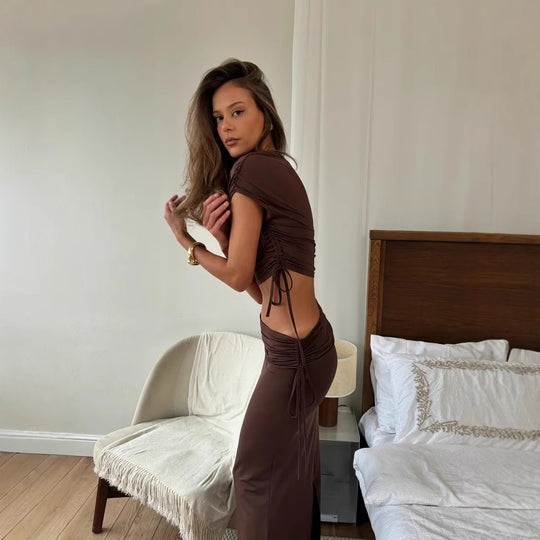 Damen elegantes Set mit schickem Top und figurschmeichelndem Rock R&B