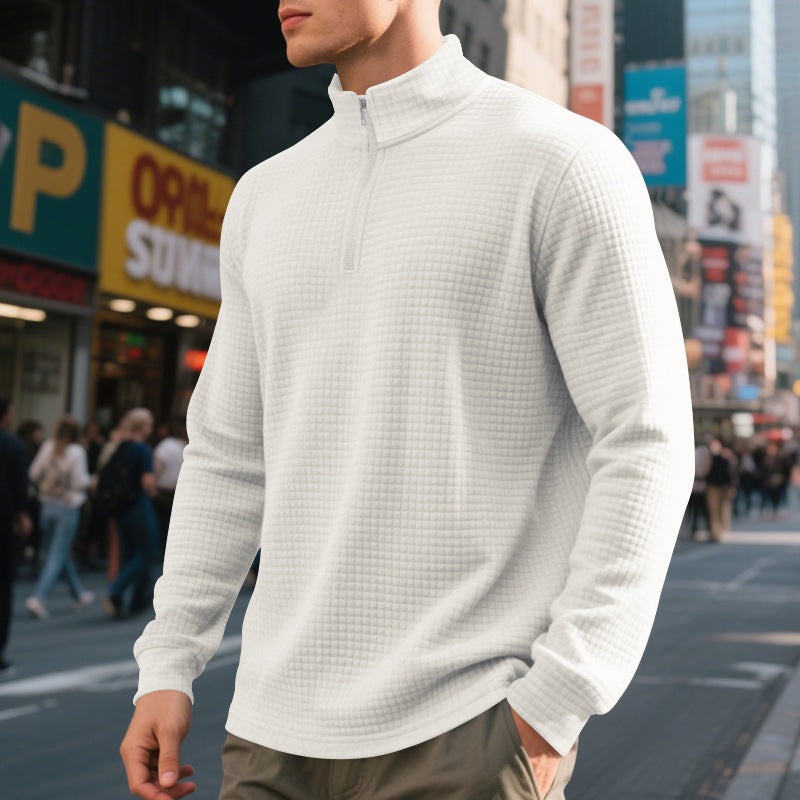 Herren nan City-Thermo-Pullover mit kurzem Reißverschluss Stehkragen und feiner Quadratstruktur R&B