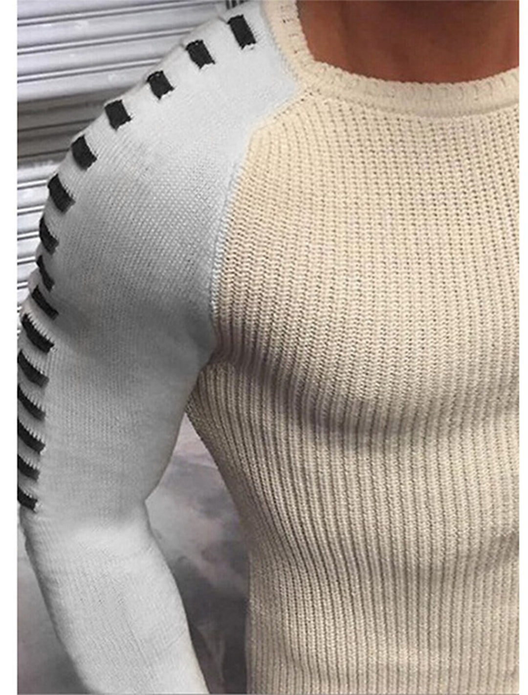 Herren stylischer Feinstrickpullover mit modischen Kontraststreifen R&B
