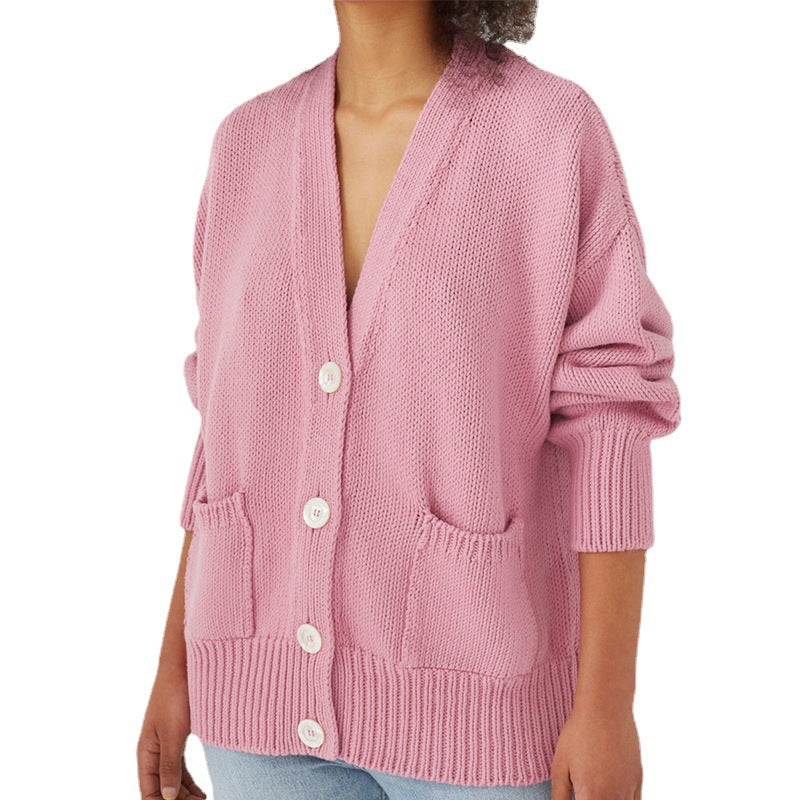 Damen Oversized Strickjacke mit Taschen und V-Ausschnitt R&B