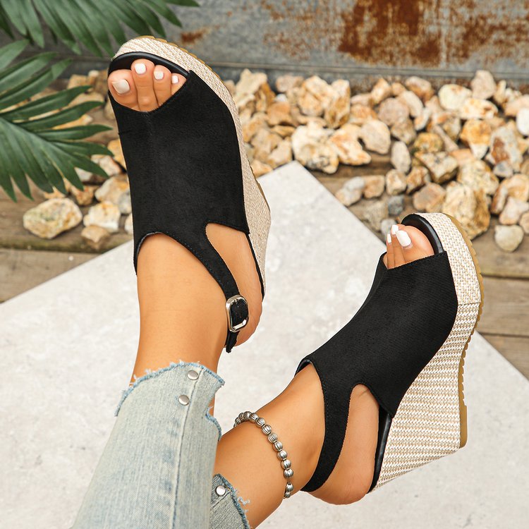 Damen Wedge-Pantoletten mit offenem Zehenbereich und modischem Riemendesign R&B