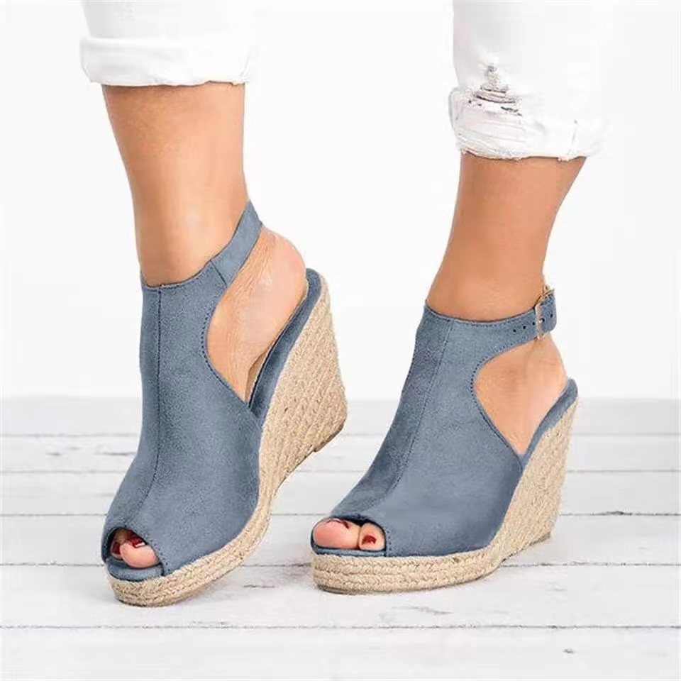 Damen Wedge-Sandaletten aus hochwertigem Material mit offener Zehenpartie und raffiniertem Riemendesign R&B