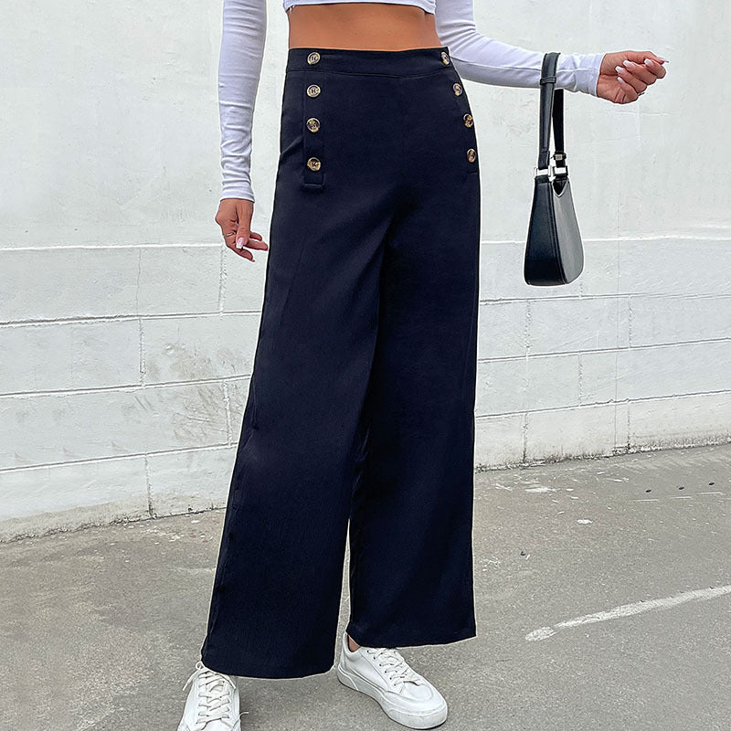 Damen Weite Stoffhose mit dekorativen Knopfdetails R&B