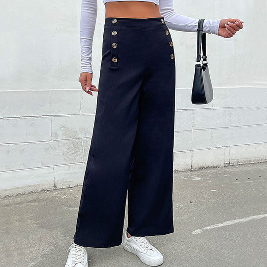 Damen Weite Stoffhose mit dekorativen Knopfdetails R&B