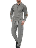 Herren nan geripptes Lounge-Set mit Polokragen Ellenbogenpatches und Cargohose R&B