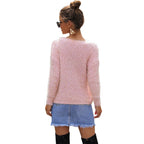 Damen Eleganter und lockerer Pullover mit Schulterfreiem Design und Perlenverzierung R&B