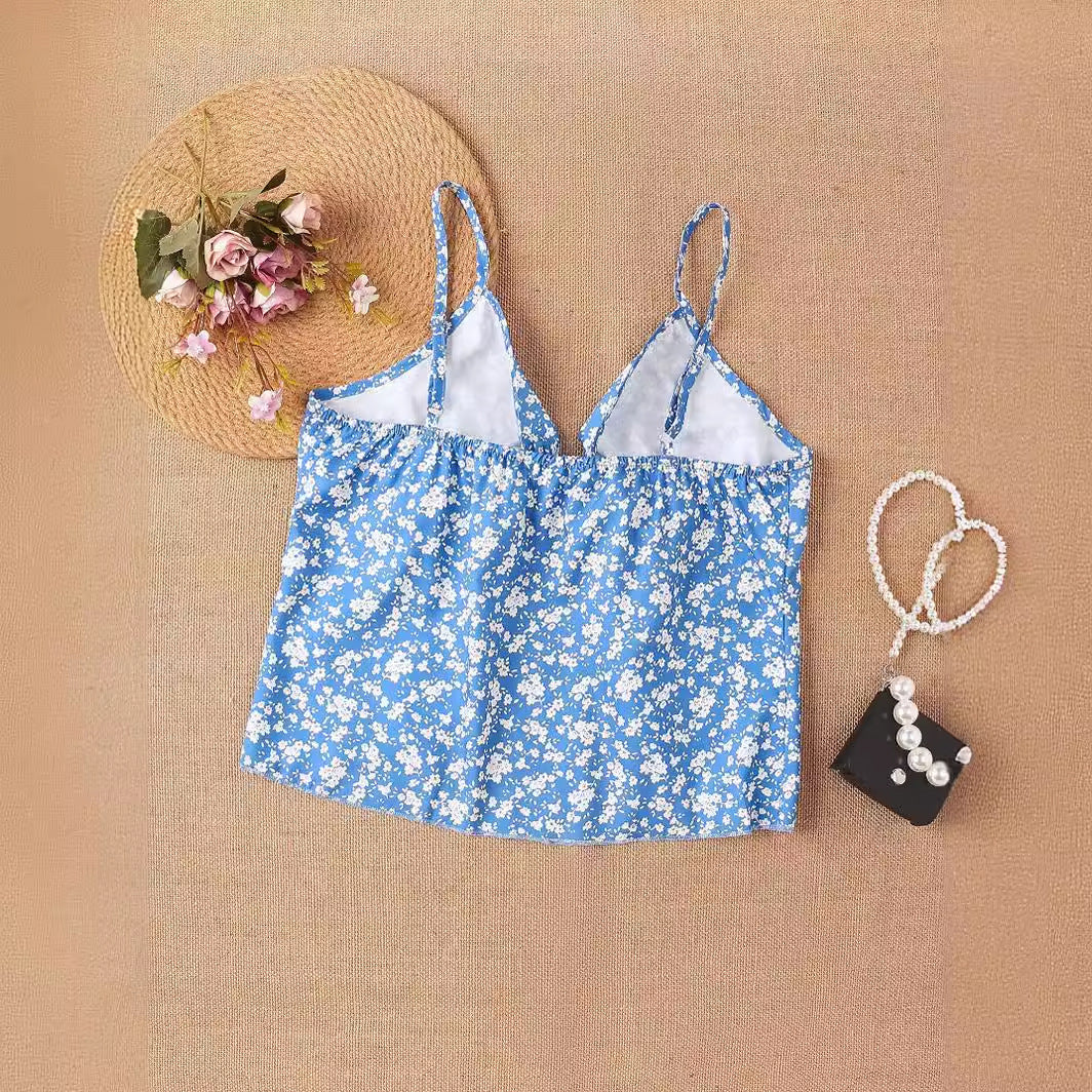Damen Crop-Top mit floralen Rüschendetails und Schleifenbund R&B