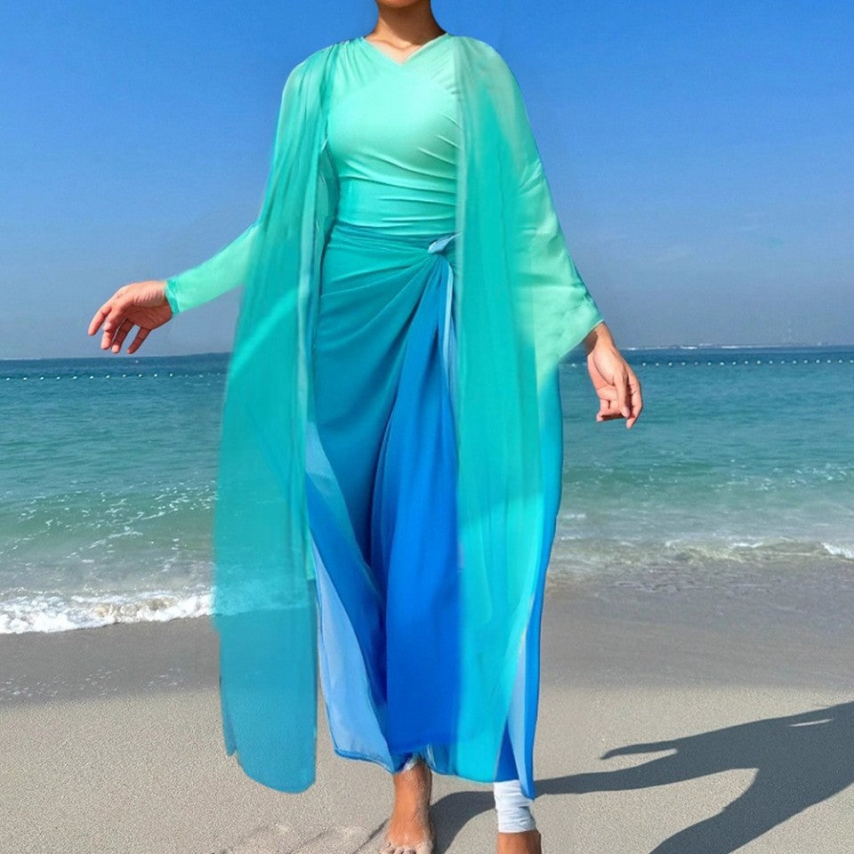 Damen Elegantes Strandkleid mit fließenden Ärmeln R&B