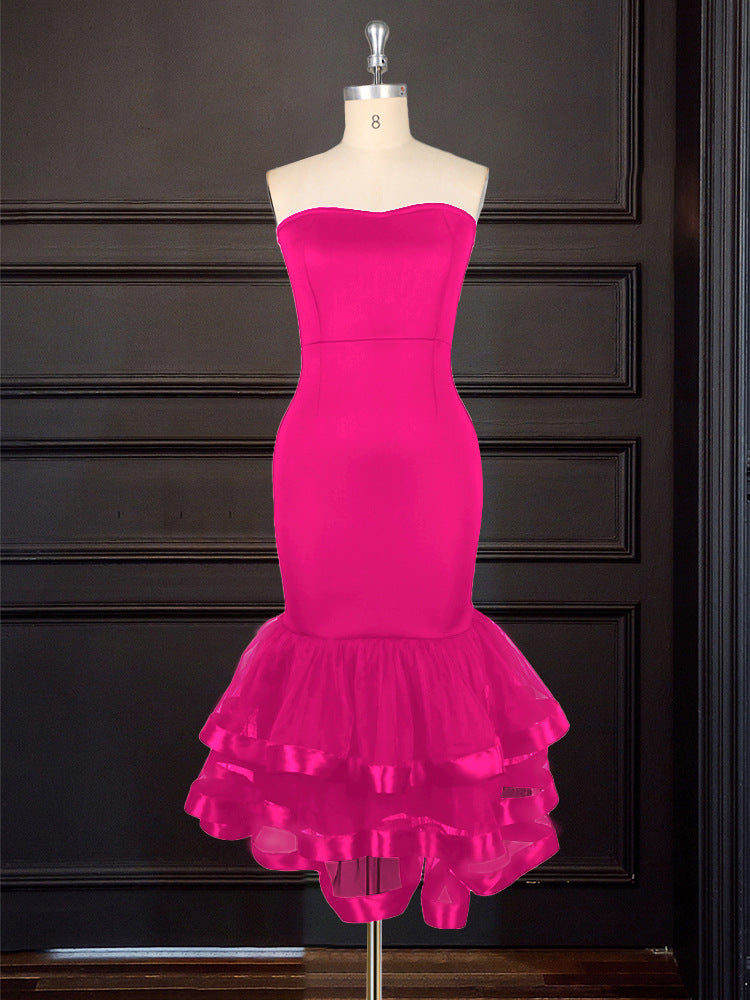 Damen Strapless Kleid mit voluminösem Rüschenrock R&B