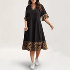 Damen Kleid mit modernem V-Ausschnitt und tierischem Musterdetail R&B