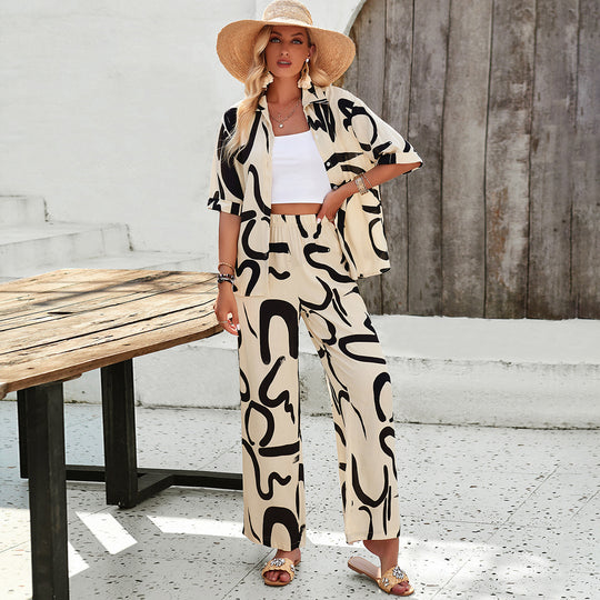 Damen luftiges Zweiteiliges Ensemble mit floralem Muster und weiten Hosen R&B