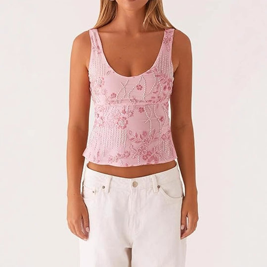 Damen Couture-Oberteil mit floralem Strassdesign und figurbetontem Schnitt R&B