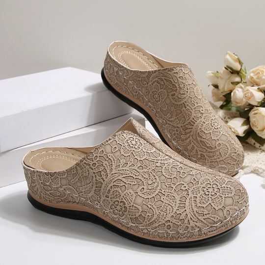 Damen Komfortable Clogs mit eleganter Spitzenstruktur und ergonomischem Fußbett R&B