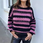 Damen gemütlicher Strickpullover mit modernem Zopfmuster und grafischen Akzenten R&B
