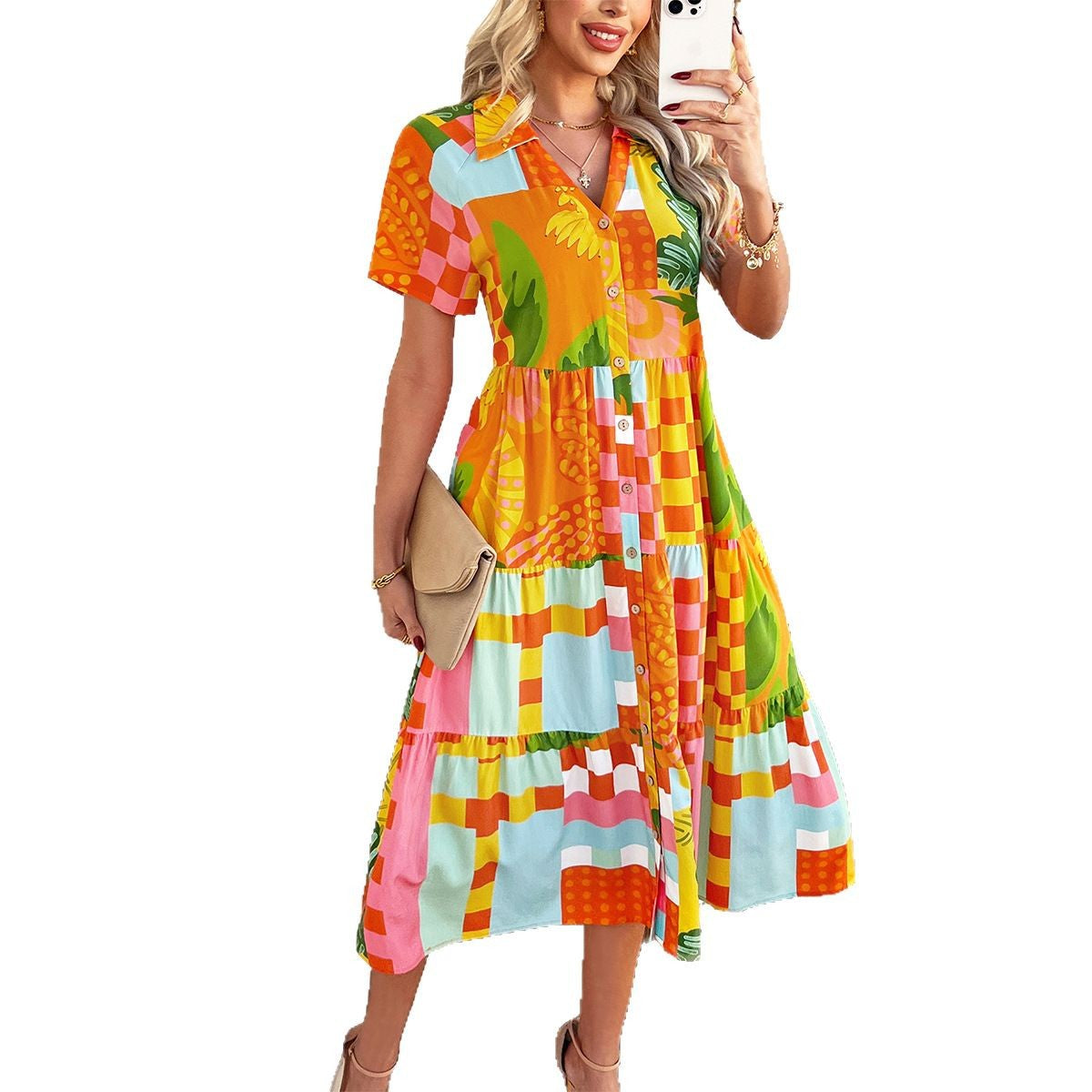 Damen Maxi-Kleid mit floralem Design und knackigem Schnitt R&B