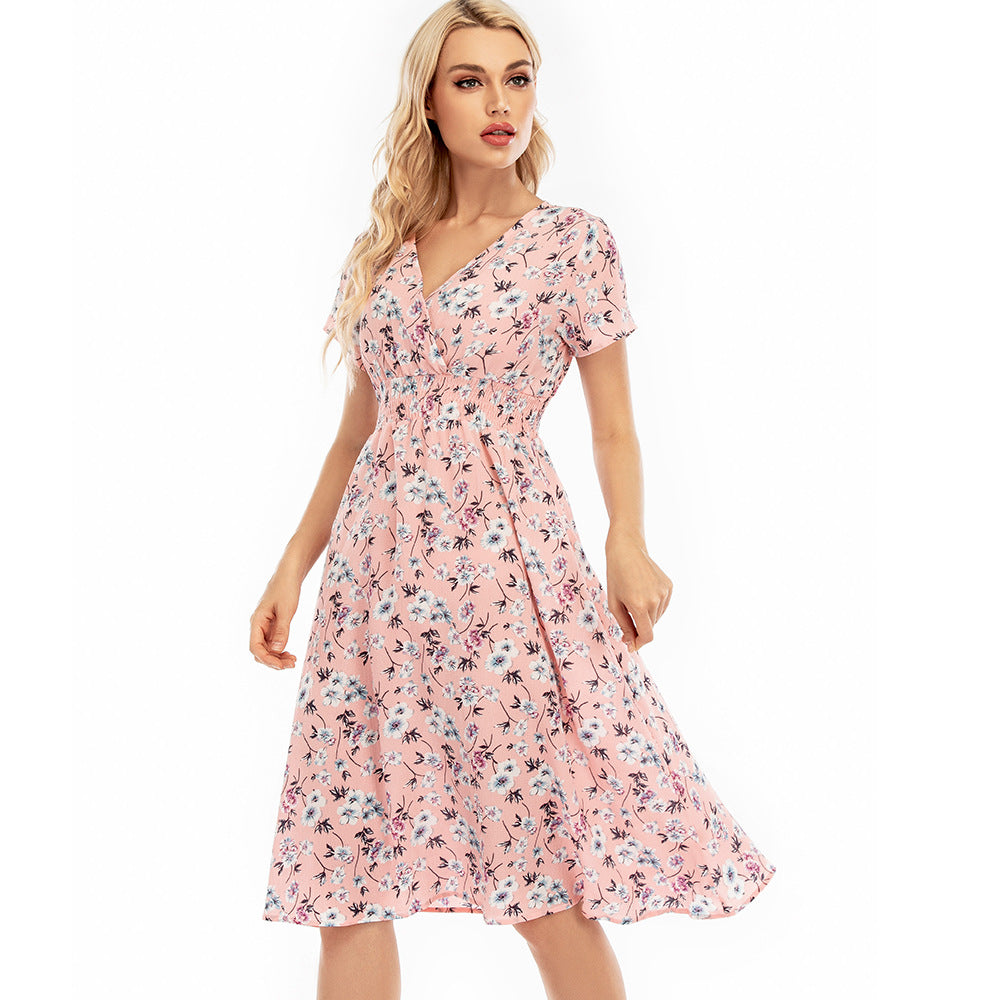 Damen langärmliges Kleid mit floralem Design und elastischem Taillenbund R&B