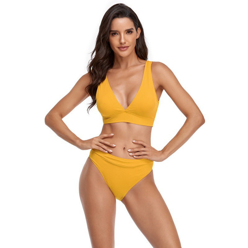 Damen Bikini-Set mit sportlichem V-Ausschnitt und hohem Taillenslip R&B