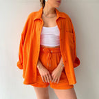 Damen lässiges Oversize-Hemd mit kurzem Schnitt und praktischen Taschen R&B