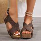 Damen Keil-Sandalen mit verstellbarem Riemen und Korksohle R&B
