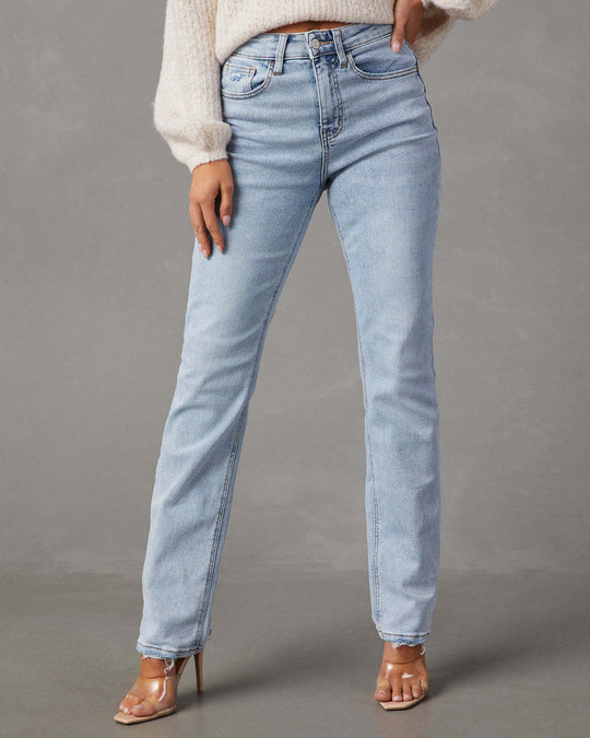 Damen High-Waist Jeans mit lässigem Schnitt und ausgefranstem Saum R&B