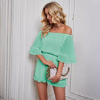 Damen Off-Shoulder Jumpsuit mit eleganten Rüschendetails und elastischem Bund R&B
