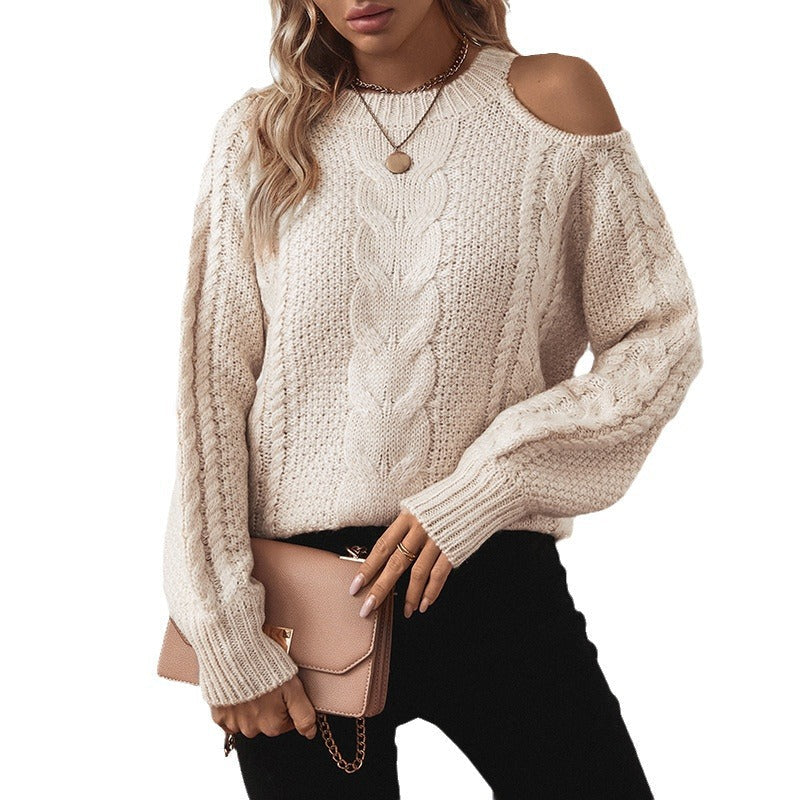 Damen Grobstrickpullover mit eleganter Struktur und modischen Puffärmeln