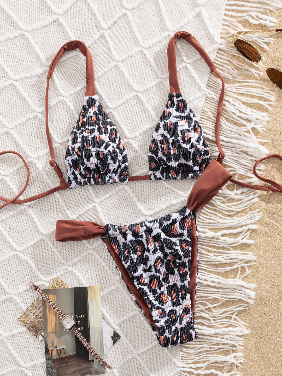 Damen Triangel-Bikini mit Rüschen und feinem Animal-Print R&B