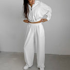 Damen lässiger Kapuzenpullover mit hohem Bund und weiten Hosen R&B