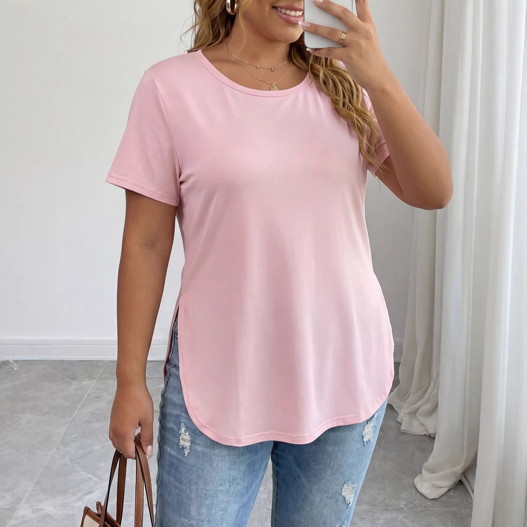 Damen lässiges T-Shirt mit seitlichem Schlitz R&B