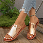 Damen Flache Sandalen mit geflochtenem Riemen und glänzender Oberfläche
