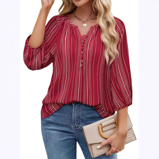 Damen Bluse mit gestreiftem Design und eleganten Knopfdetails Heidi-Mode