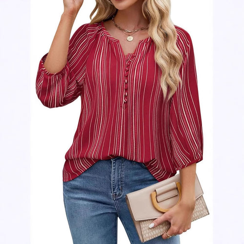 Damen Bluse mit gestreiftem Design und eleganten Knopfdetails Heidi-Mode