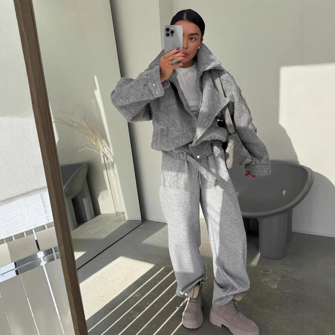Damen Oversized Wolljacke mit Bindegürtel und lässigem Schnitt R&B