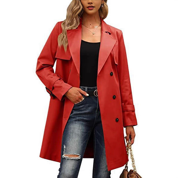 Damen Eleganter Trenchcoat mit doppelter Knopfleiste und schickem Kragen R&B