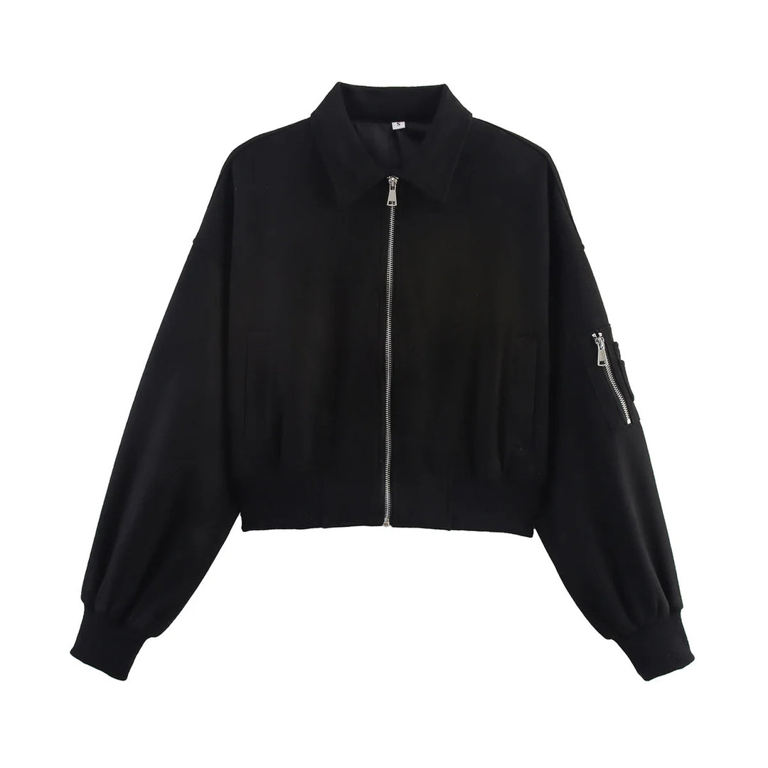 Damen cropped Kunstlederjacke mit praktischen Taschen R&B