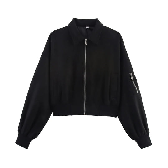 Damen cropped Kunstlederjacke mit praktischen Taschen R&B
