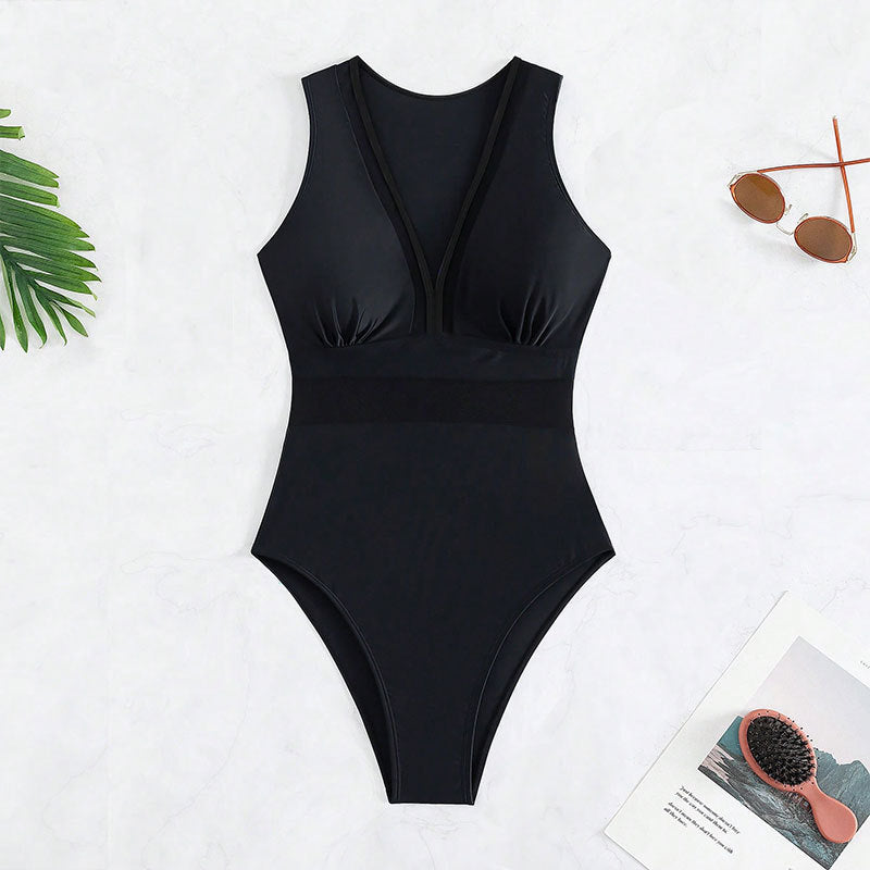 Damen Einteiliger Badeanzug mit tiefem V-Ausschnitt und figurformendem Design