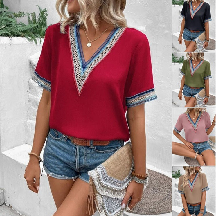 Damen modisches T-Shirt mit dekorativen Spitzen R&B