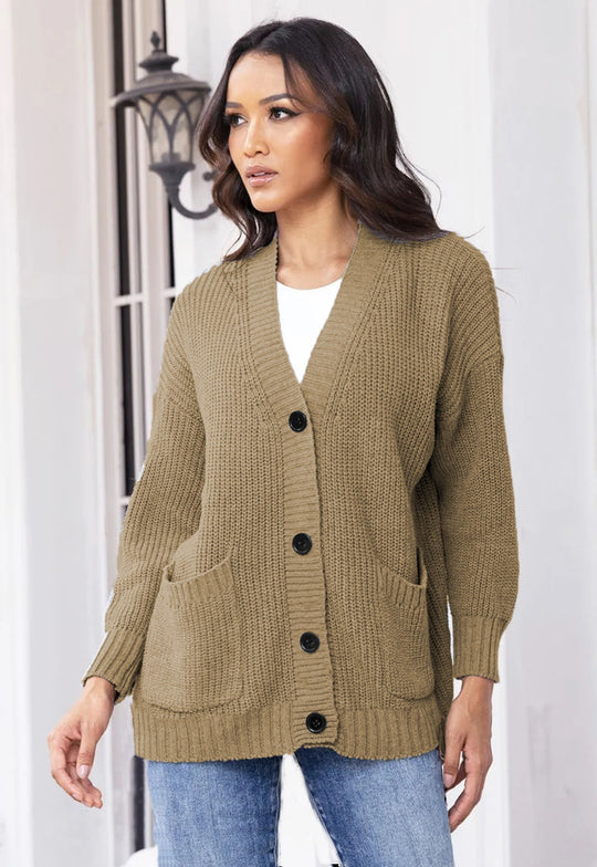Damen Strickjacke mit modernen Taschen und geripptem Design R&B