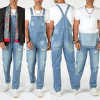 Herren Jeans-Latzhose aus gewaschenem Denim mit Rissdetails