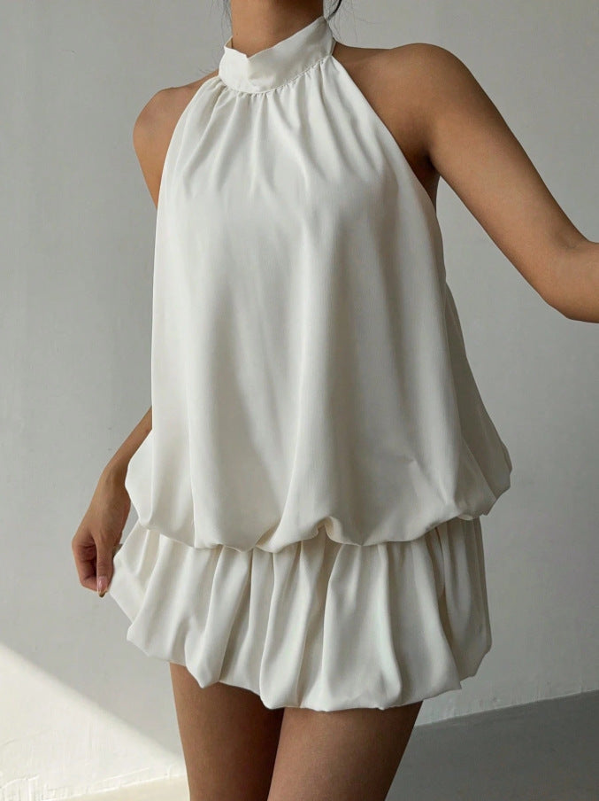 Damen sommerliches Minikleid mit haltem Kragen und asymmetrischem Design R&B