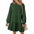 Damen lässiges Sweatkleid mit voluminösen Ärmeln und Rüschensaum R&B