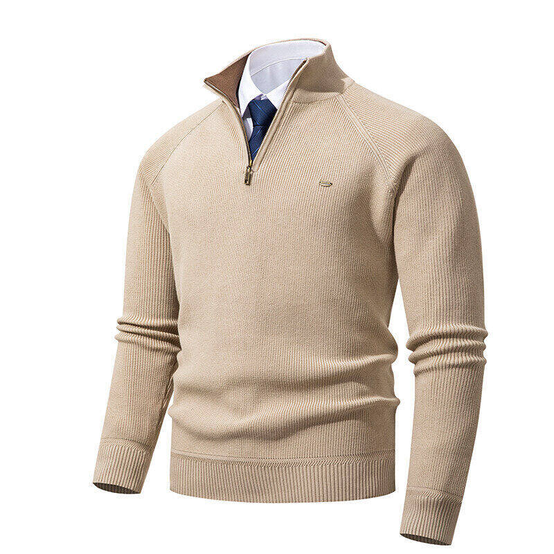 Herren eleganter Strickpullover mit Stehkragen und Reißverschluss R&B
