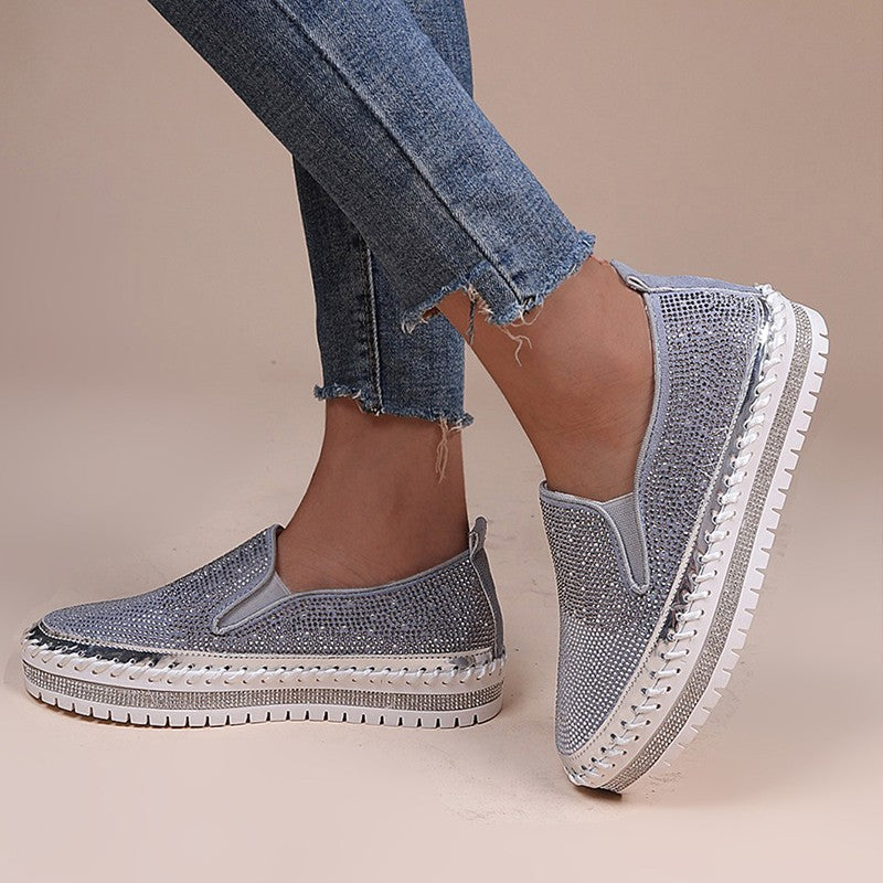 Damen Slip-On Schuhe mit funkelndem Strass und komfortablem Plateau R&B
