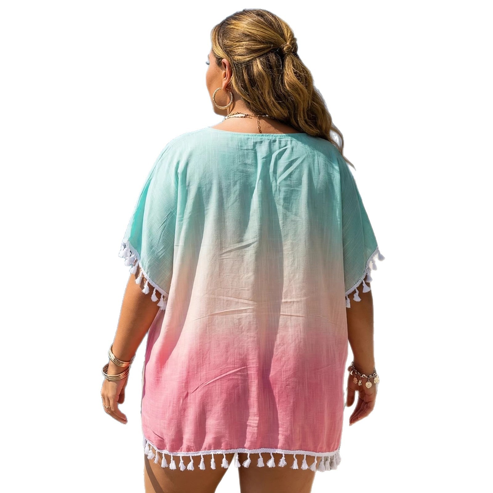 Damen luftiger Strandüberwurf mit eleganten Quasten R&B