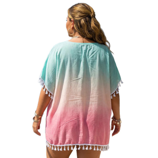 Damen luftiger Strandüberwurf mit eleganten Quasten R&B