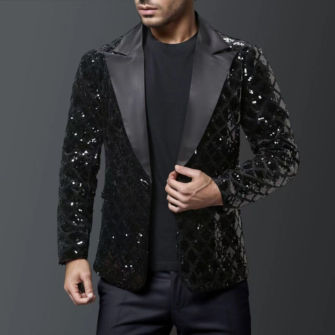 Herren glitzernder Smokingblazer mit luxuriösen Paillettenmustern R&B